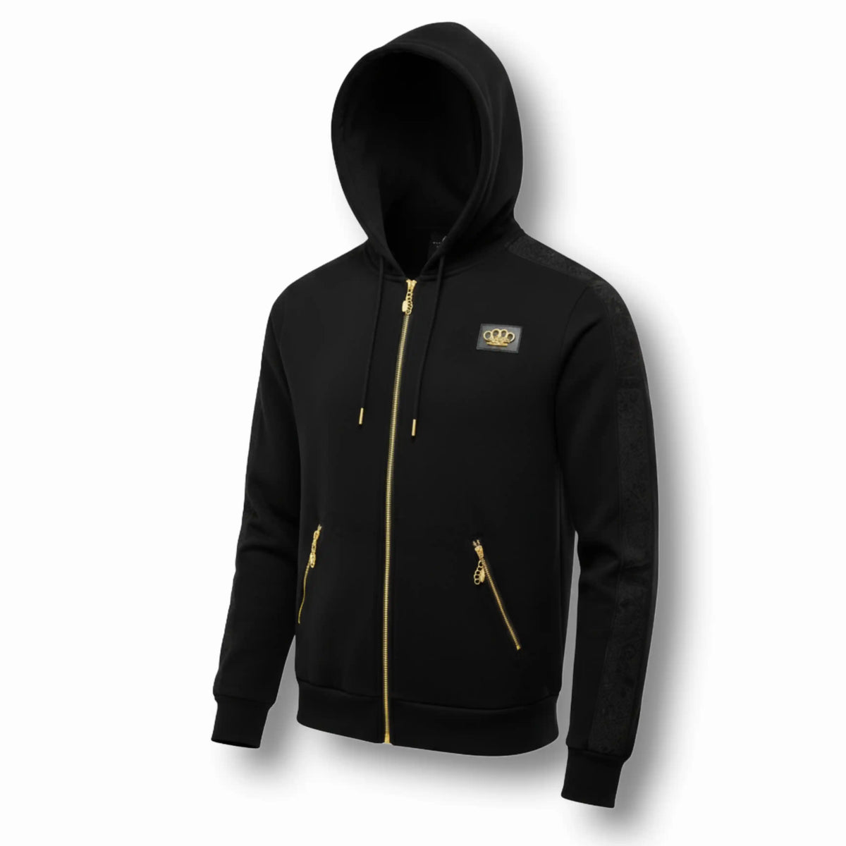 Sudadera Mi Vida Loca LFR Tracksuit negra con cremallera dorada y logo MVL, delantera