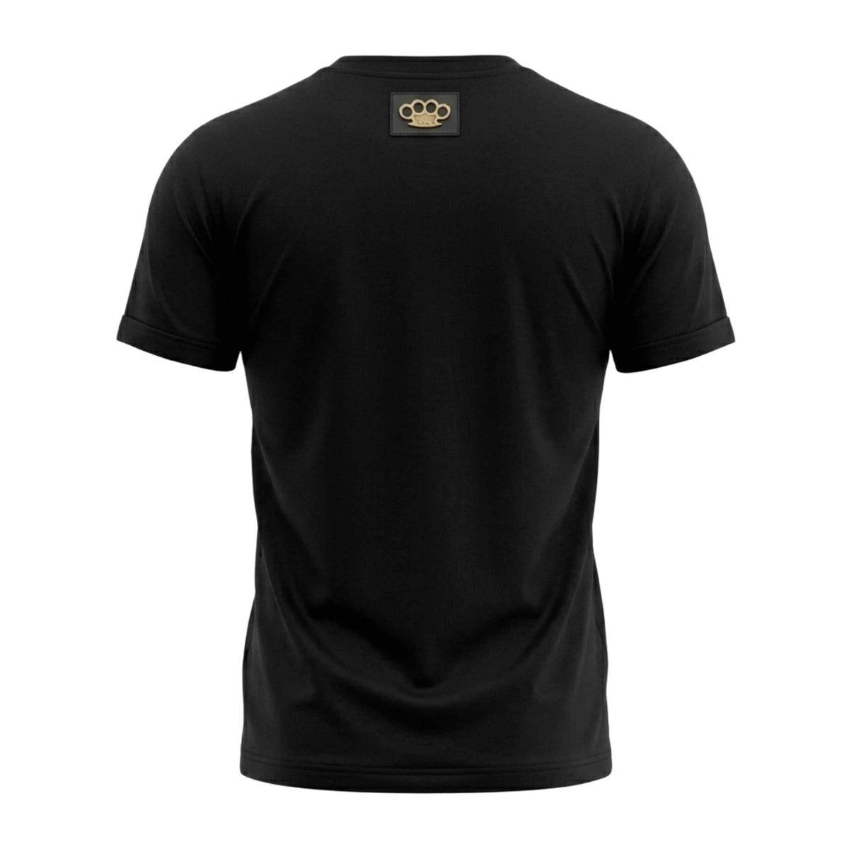 MVL Defend your values T-Shirt schwarz, Rückseite mit goldenem MVL-Logo-Patch im Nacken