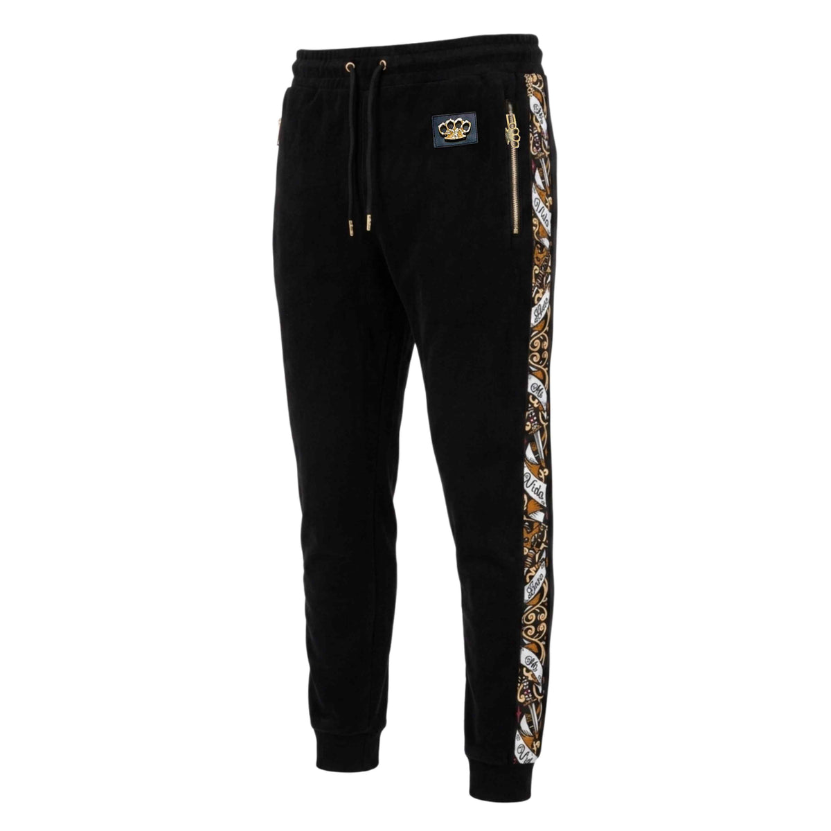 Mi Vida Loca Savage ornate trainingspak joggingbroek in zwart met sierlijke zijbanden, voorkant