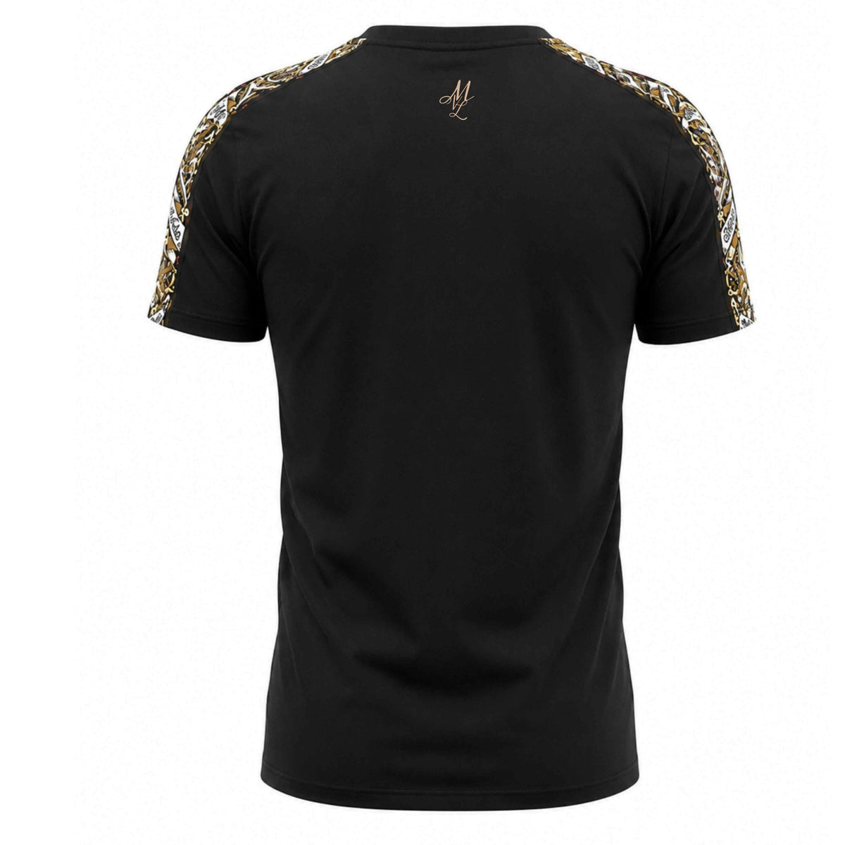 T-shirt MVL Savage ornate noir, dos avec monogramme ML et bandes d'épaules ornementées