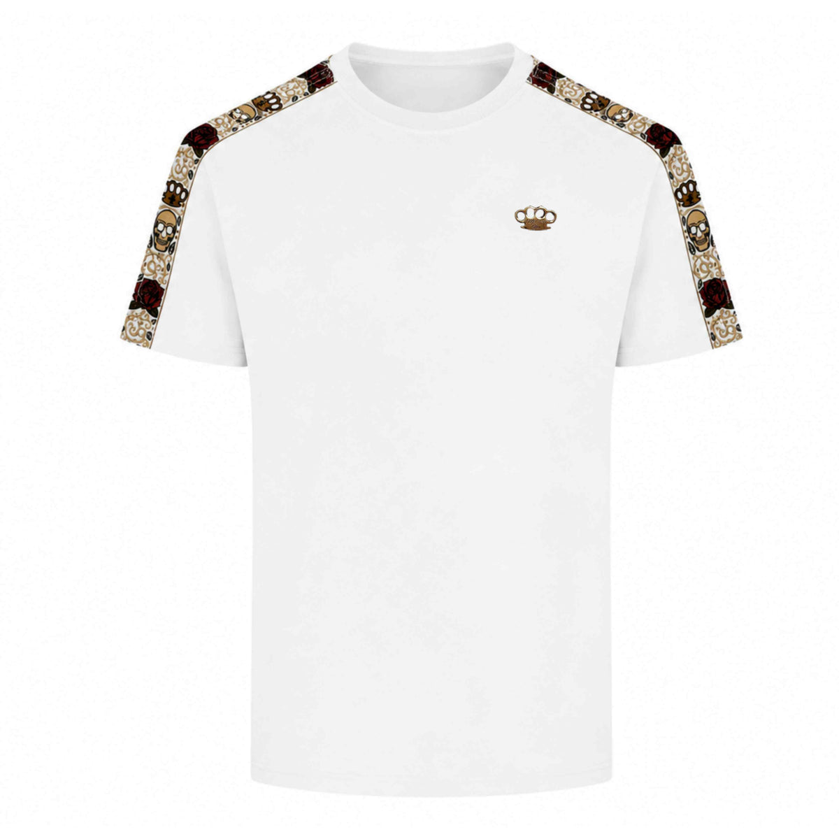T-shirt Mi Vida Loca Calavera blanc avec bandes d'épaules brodées et logo MVL doré, devant