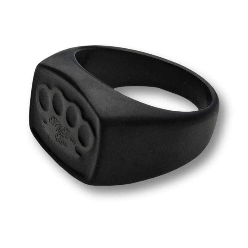 Chevalière Mi Vida Loca Black line noire, chevalière entièrement noire en acier inoxydable avec logo MVL en relief
