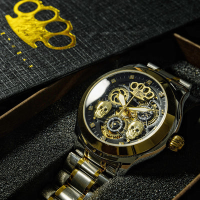 Orologio da polso automatico MVL "Doppio teschio" - argento/oro