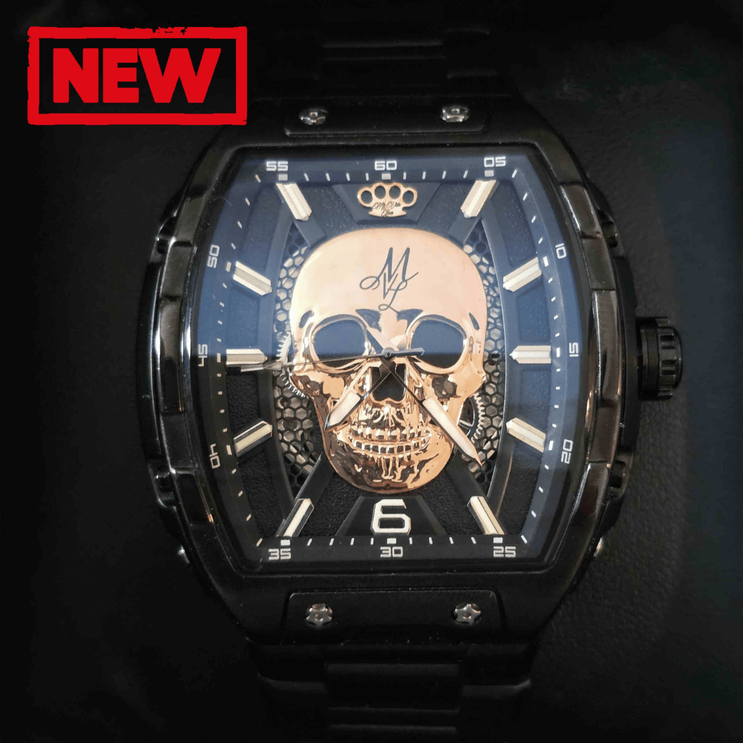 MVL Автоматические часы с черепом, японский механизм / стальной ремешок черный/черный