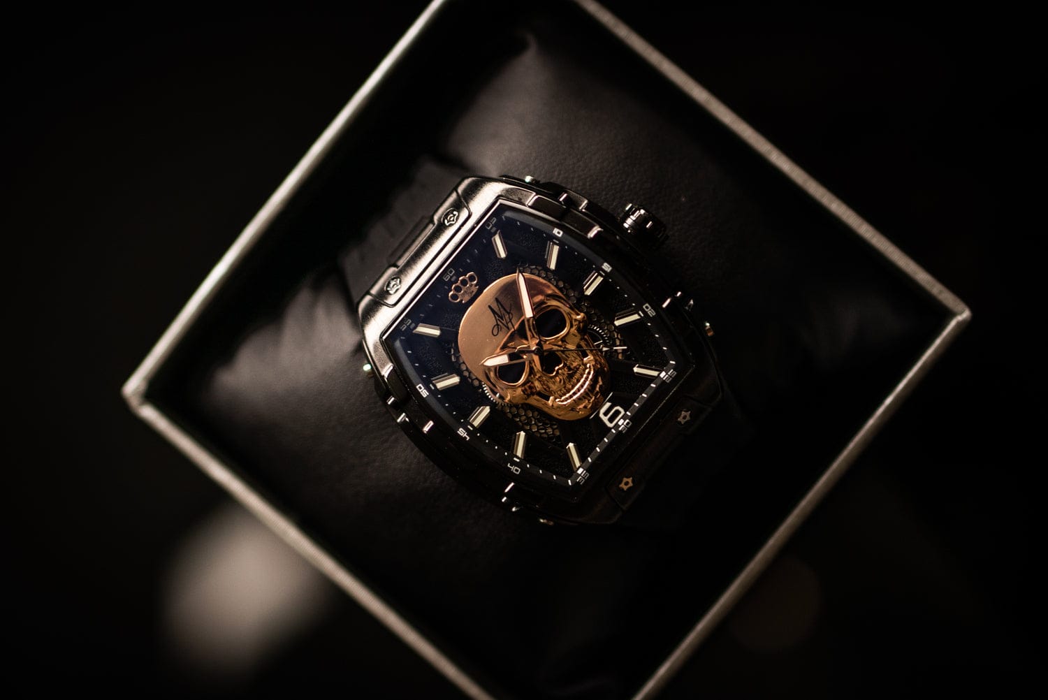 Автоматические часы MVL с черепом, японский механизм / силиконовый ремешок - черный/черный