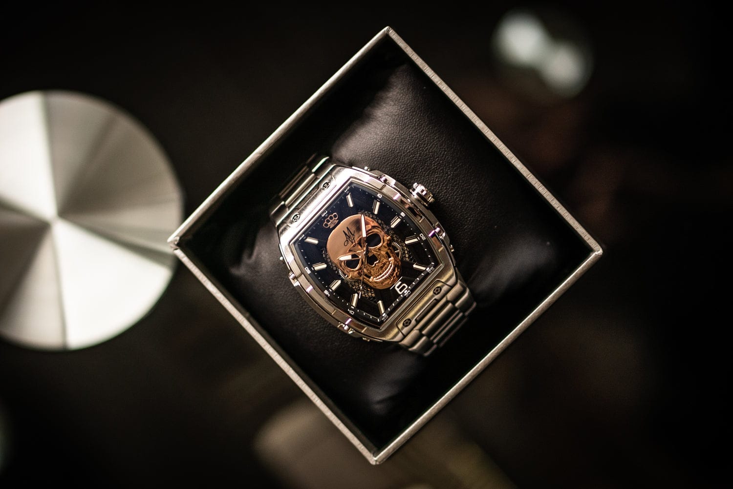 Автоматические часы MVL с черепом, японский механизм - стальной браслет - серебристые