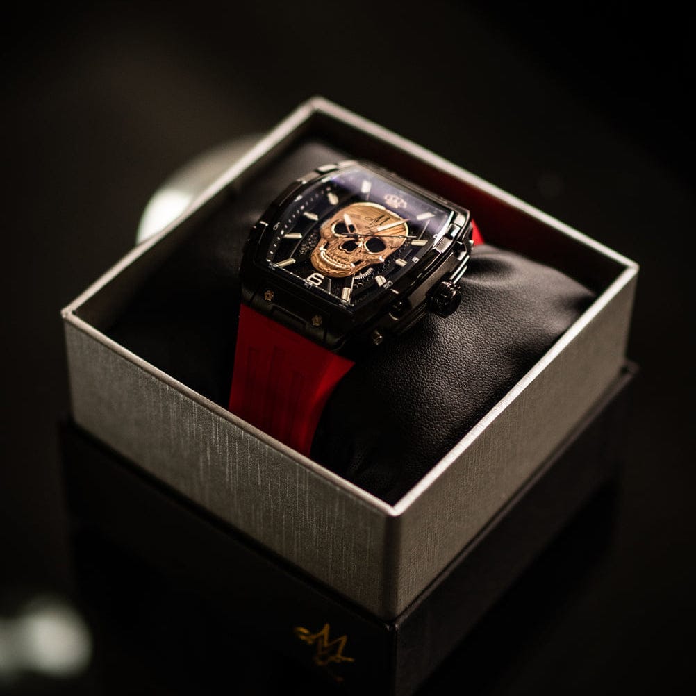 Автоматические часы MVL с черепом, японский механизм / силиконовый ремешок - черный/красный