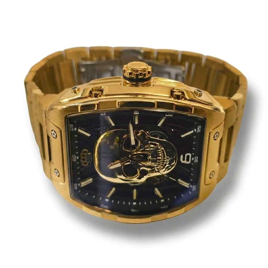 Montre MVL Automatic avec motif de crâne, mouvement japonais - bracelet en acier - or poli