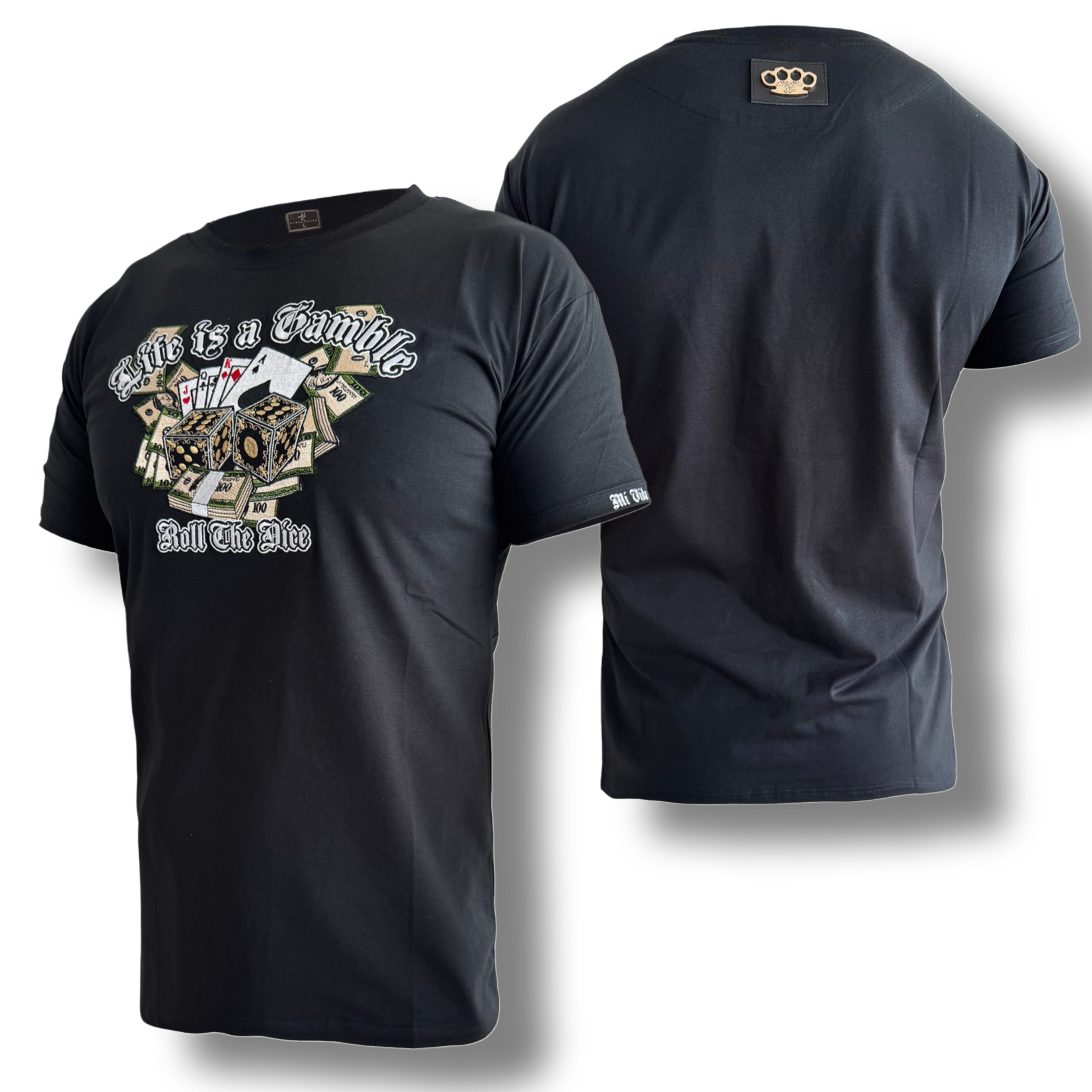 MVL Life ist ein Glücksspiel-Stickerei-T-Shirt - schwarz