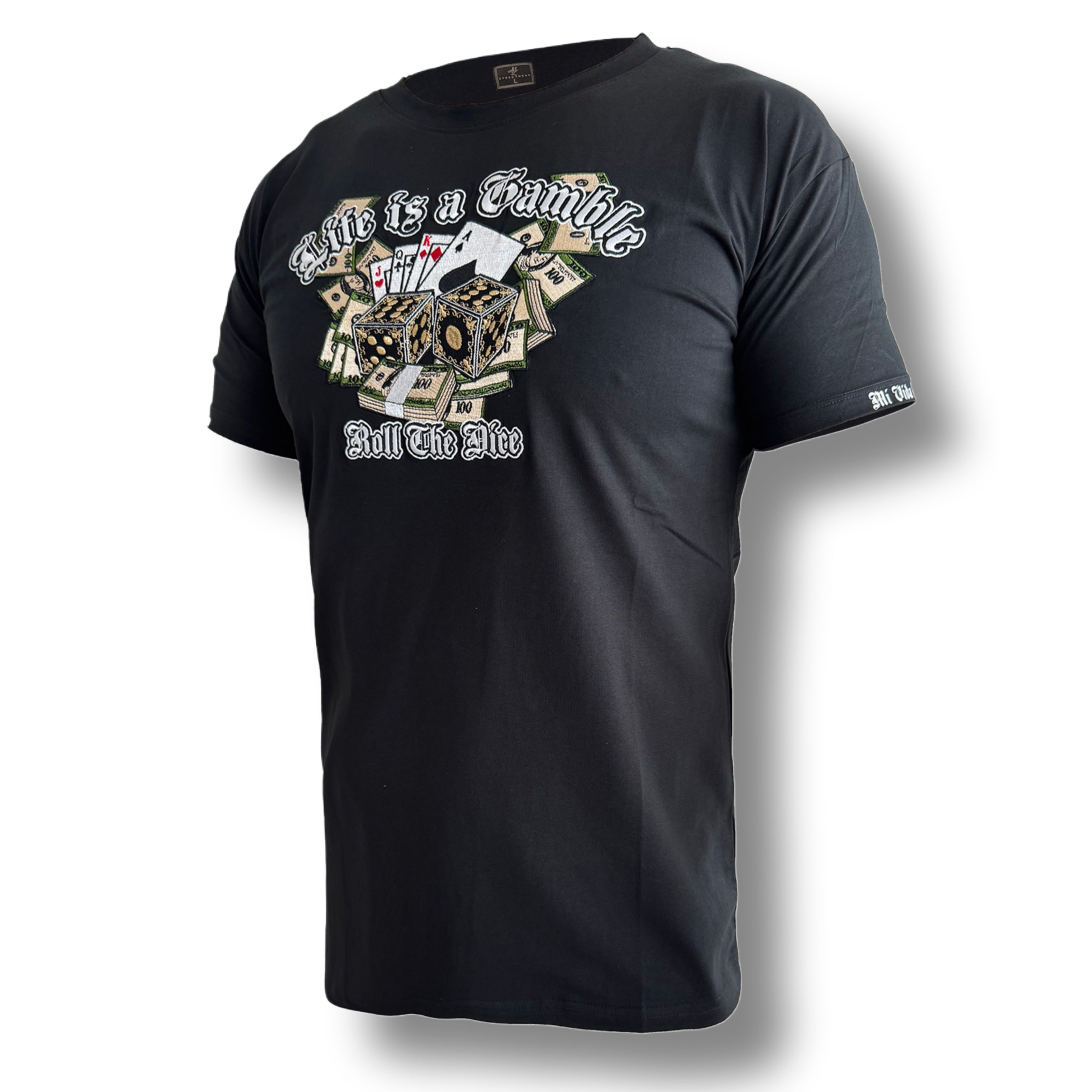 MVL Life ist ein Glücksspiel-Stickerei-T-Shirt - schwarz