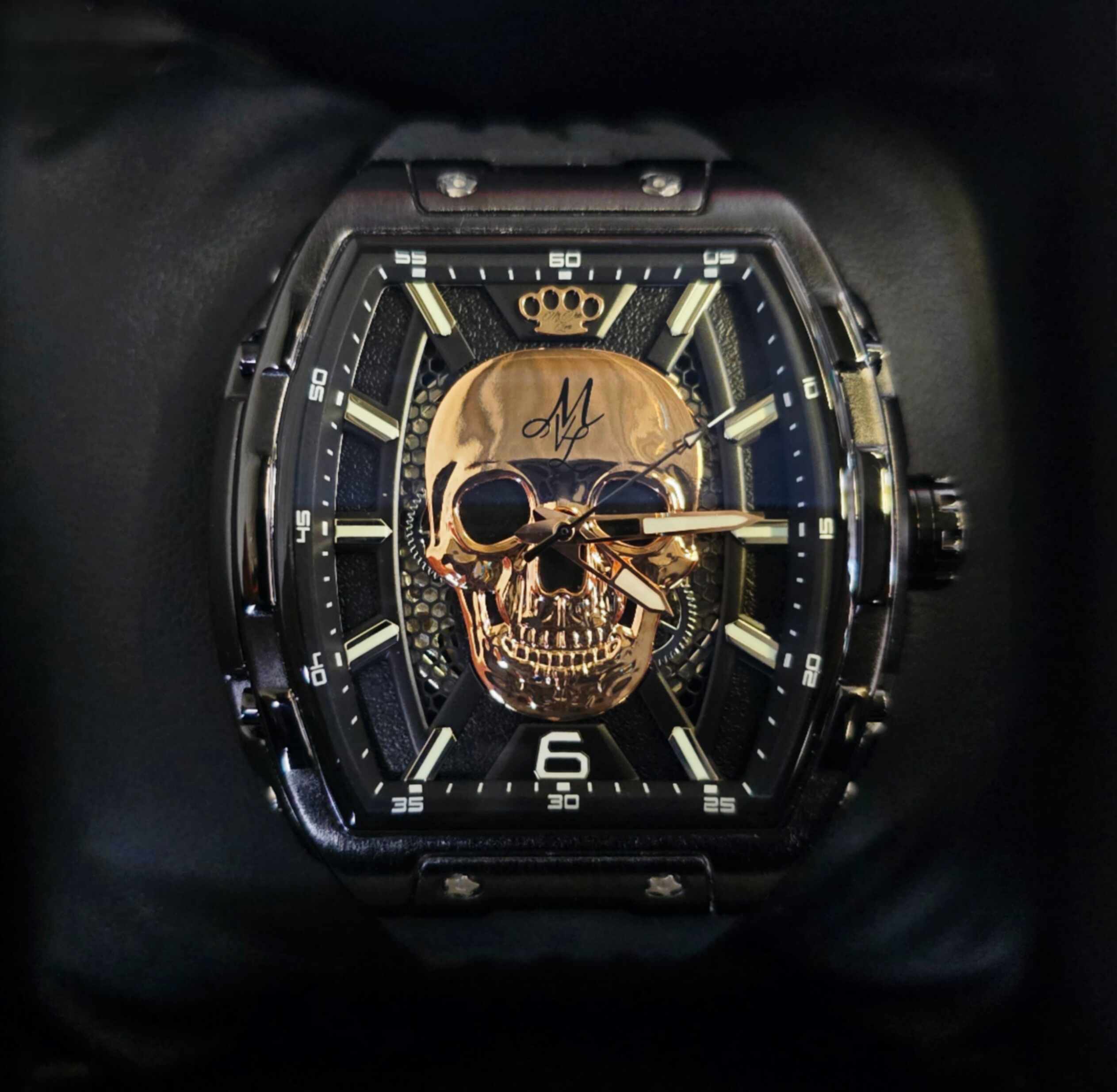 MVL Automatic skull watch silicon band - black/black