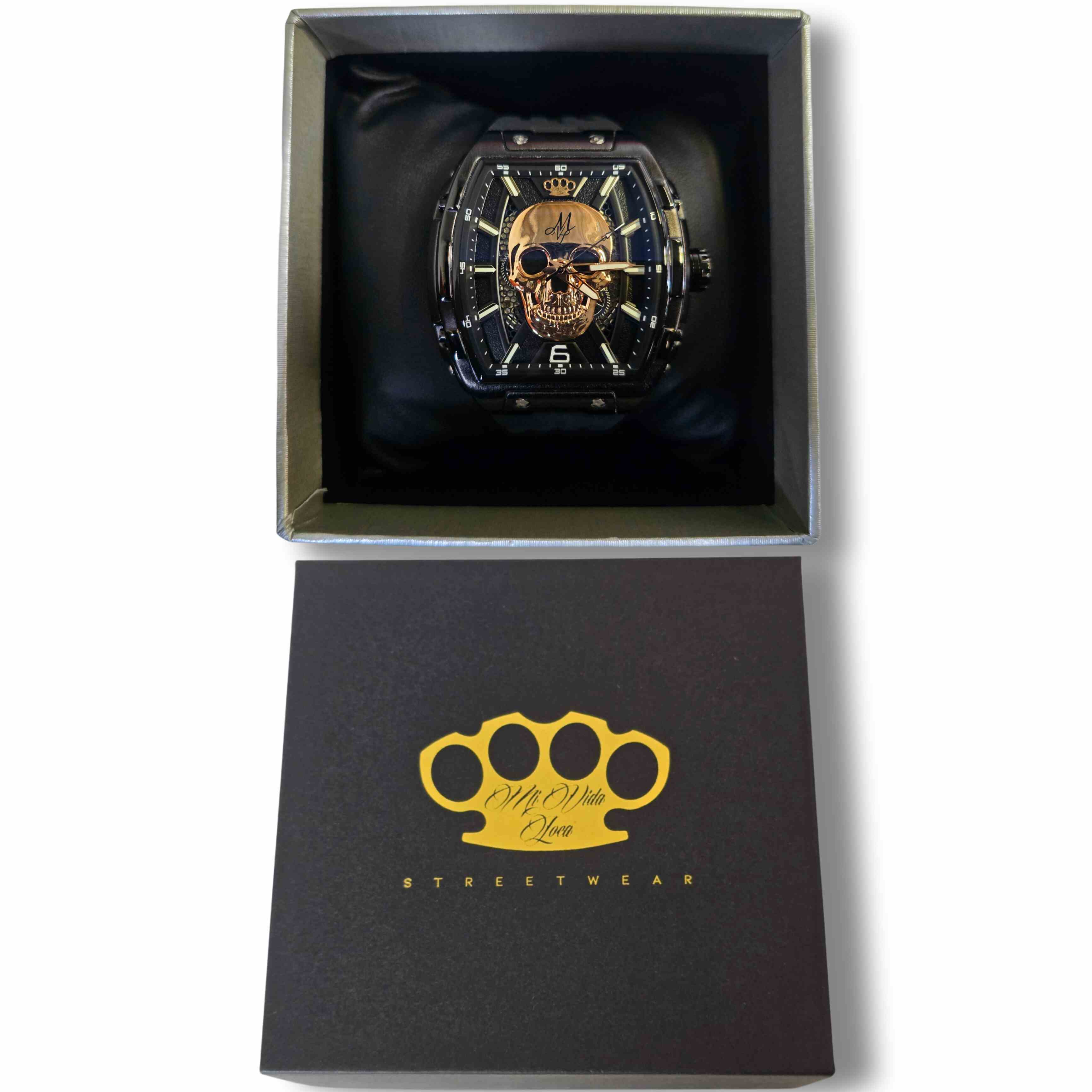 MVL Automatic skull watch silicon band - black/black