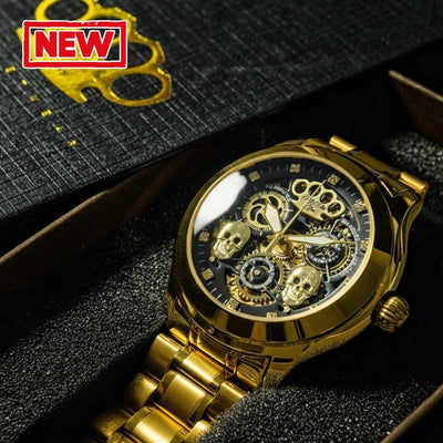 Orologio da polso automatico MVL "Doppio teschio" - oro/oro