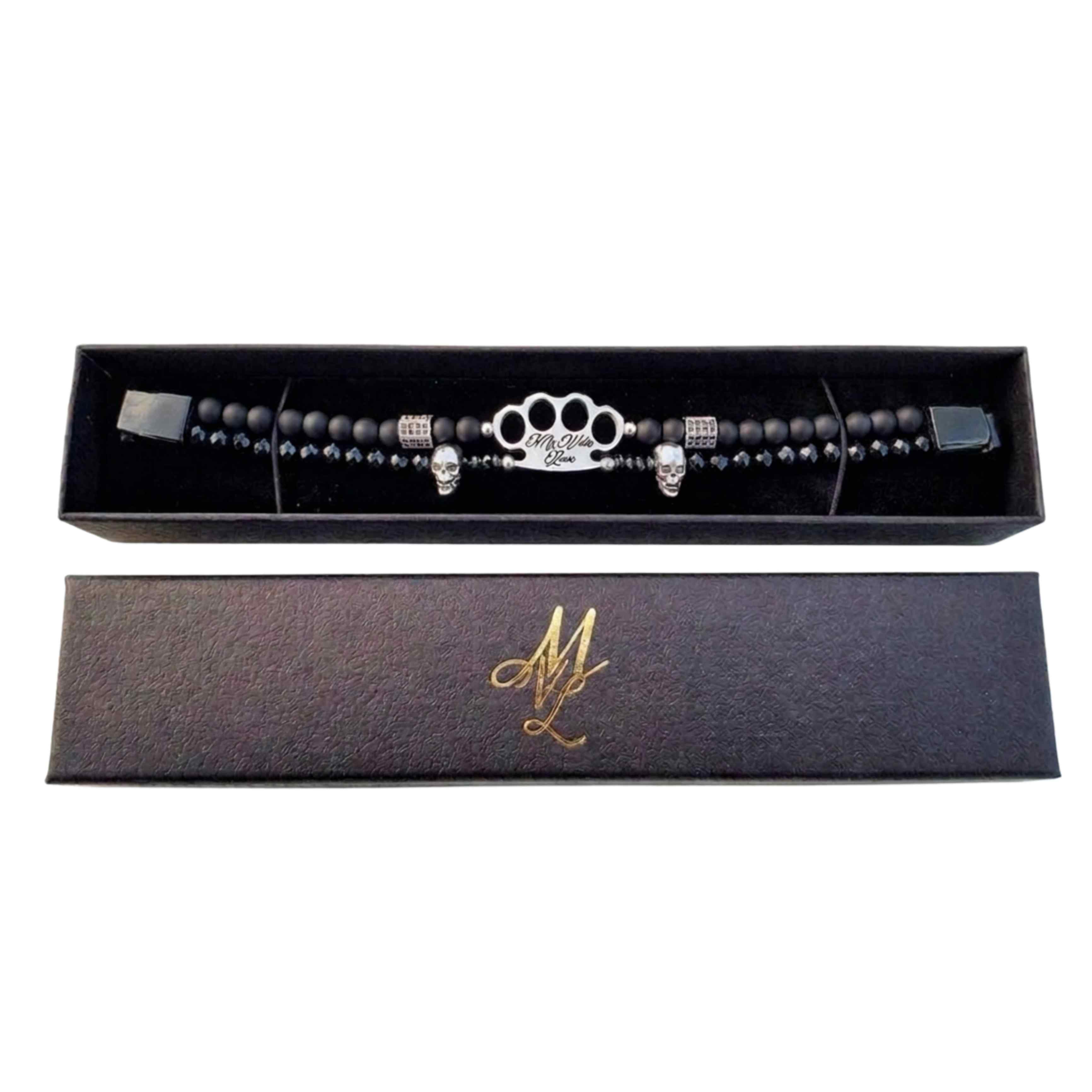 MVL « Polygonal skulls » Bracelet noir/argent
