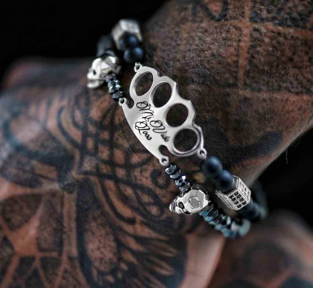 MVL « Polygonal skulls » Bracelet noir/argent