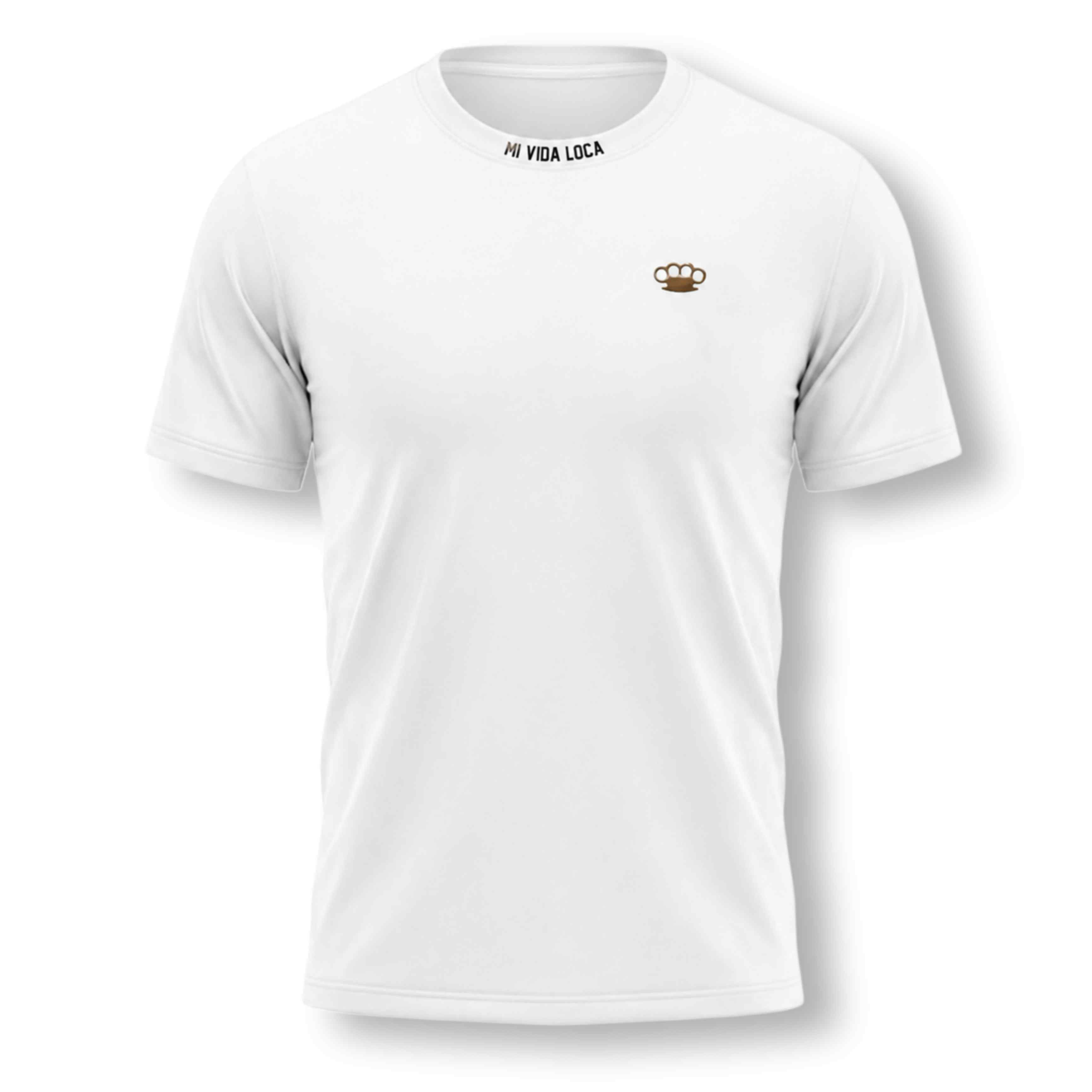 Camiseta blanca con el bordado «No confíes en nadie»