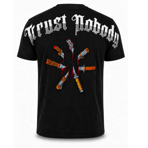 T-shirt Mi Vida Loca Trust nobody back stab noir avec imprimé couteaux dans le dos, dos