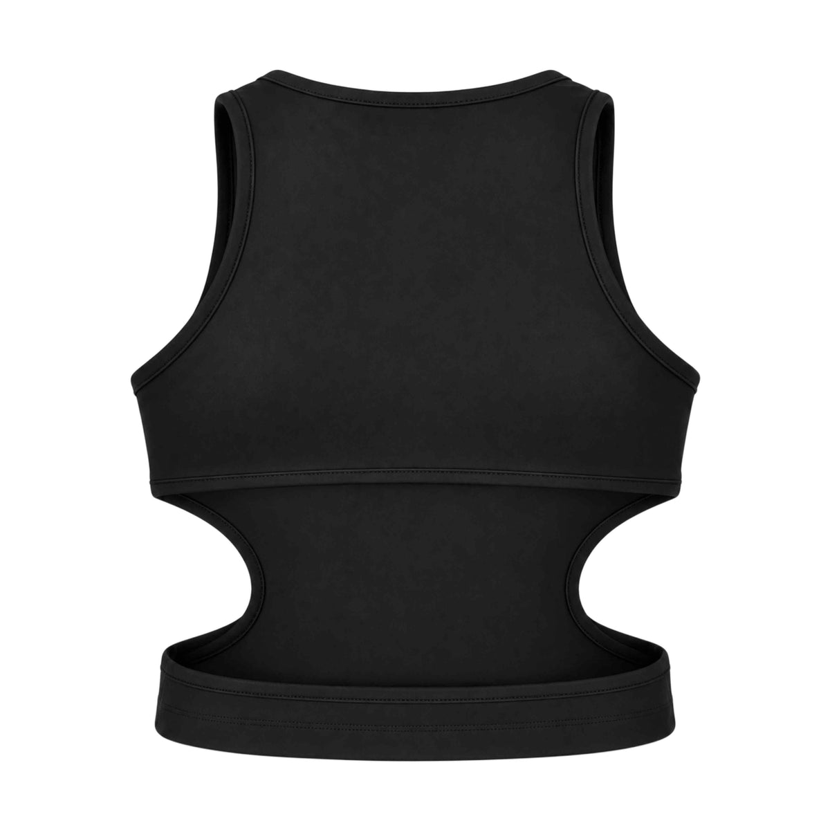 Back of the black Bad intentions women's top with open cut-out on the back