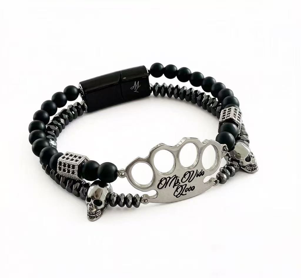 MVL « Polygonal skulls » Bracelet noir/argent